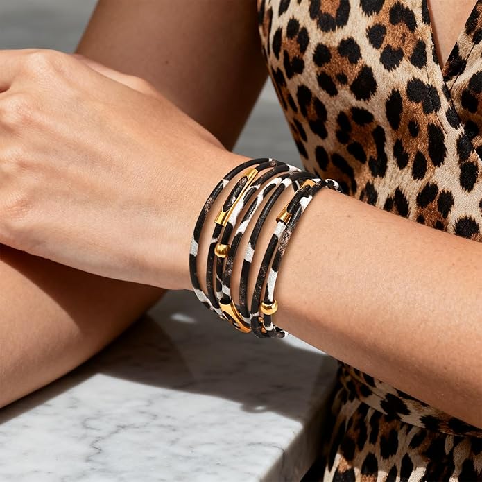 ENGCKSHI Wrapped Bracelets for Women,Leather Bracelet,Boho Bracelets for Women,Multi-Layer Pearl Crystal Bracelet Bangle Jewelry
