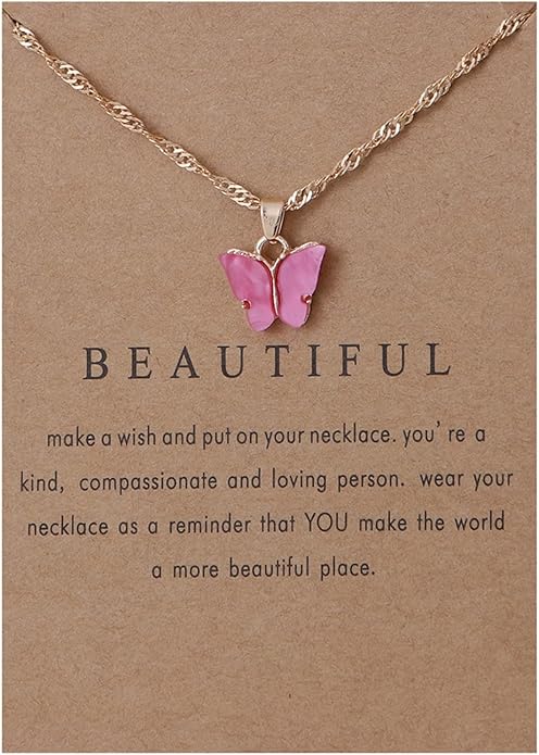 Rrdaily 9 Pcs Dainty Colorful Butterfly Pendant Necklace Set for Women,Bohemian Acrylic Butterfly Chain Necklace Cute Jewelry Gift