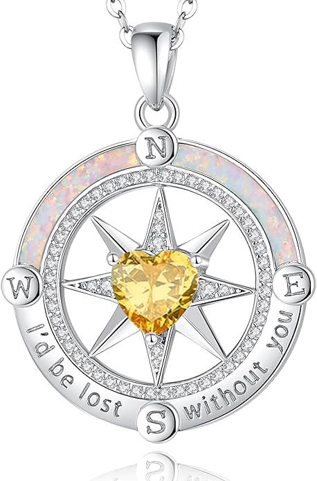 FANCIME Compass Necklace for Women Sterling Silver Compass Jewelry Opal Pendant Fine Jewelry Gemstone Birthday Mother's Day Gifts for Wife