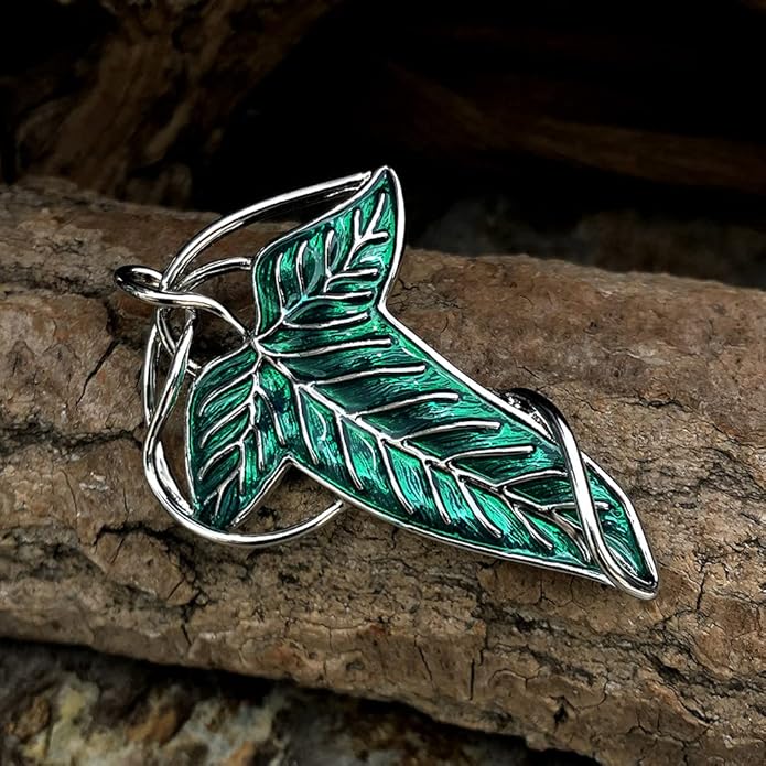 Bahamut Elegant Elven Green Tree Leaf Enamel Pins Brooch for Women Men Suit Pendant Necklace,Cloak Clasp Brooches Cosplay Jewelry