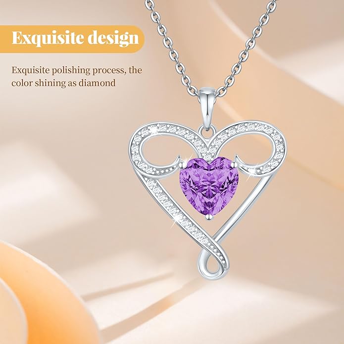 Infinity Necklace for Women, 925 Sterling Silver Heart Necklace with 5A Zircon, White Gold Plated Adjustable Chain, Gift for Valentine's Day, Birthday, Anniversary for Wife, Girlfriend, Mom