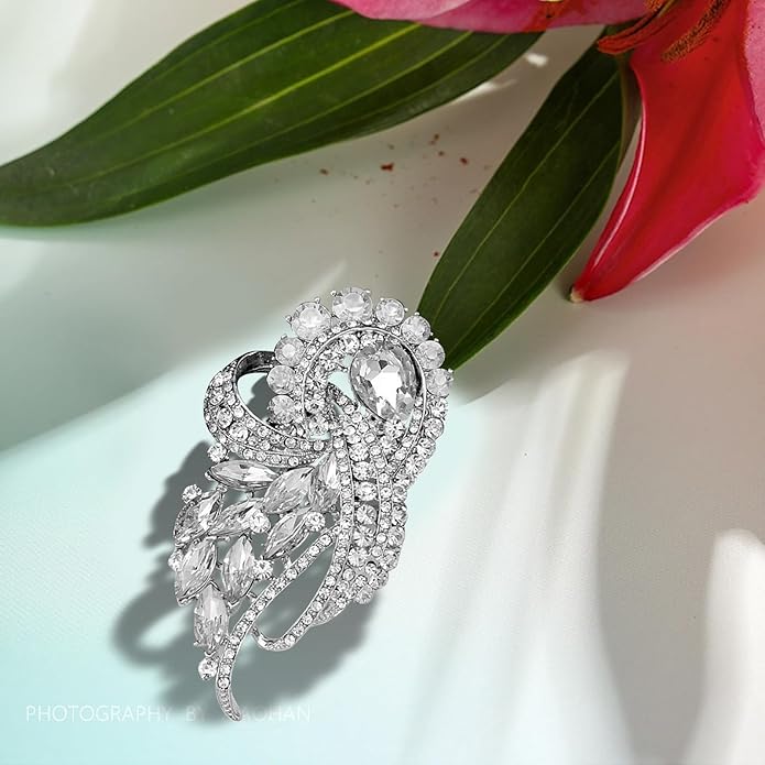 Crystal Rhinestone Brooch for Women Silver Brooch Pins for Women Clear Rhinestone Jewelry Pins for DIY Bridal Wedding Bouquet