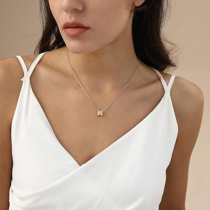 Bubble Gold Letter Necklace for Women, 14k Gold Plated Balloon Initial Necklace, Dainty Gold Necklace for Women, Personalized Bubble Pendant Name Necklace, Fashion Accessories Trendy Jewelry