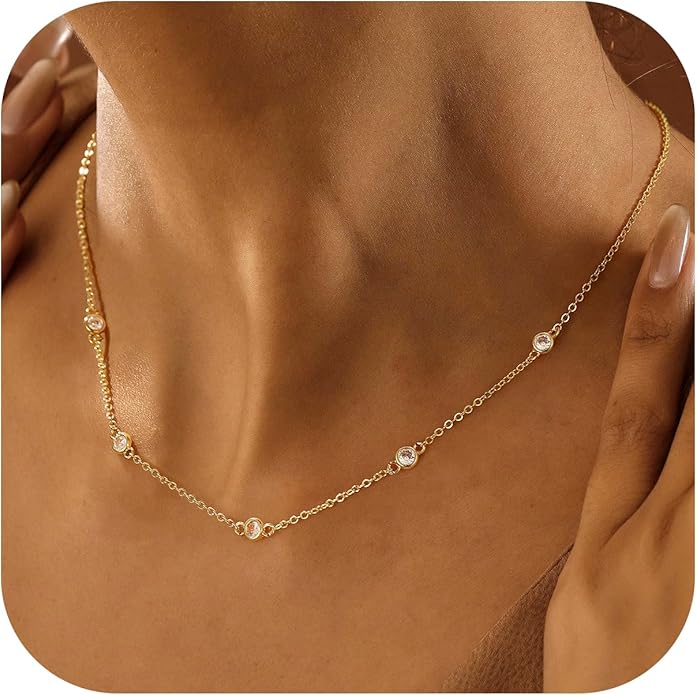 M MOOHAM Gold Clover Heart Pearl Butterfly Star flower Choker Necklace for Women - Dainty 14K Gold Plated Cubic Zirconia Cute Station Necklaces for Women Trendy Prom Jewelry Gifts