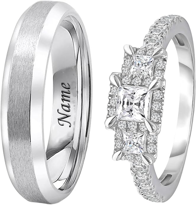 Rikelus Moissanite Engagement Ring Sets for Couples,10K 14K 18K Solid Gold Heart/Princess/Round Cut Bridal Ring Sets,Customized Matching Wedding Bands Set for Men and Women Free Engraving