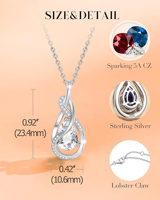 FANCIME TimelessTie Birthstone Necklace for Women White Gold Plated Sterling Silver Ribbon Design Jewelry Knot Pendant Fine Jewelry Gemstone Birthday Graduation Anniversary Christmas Gifts for Women Wife Mother Her