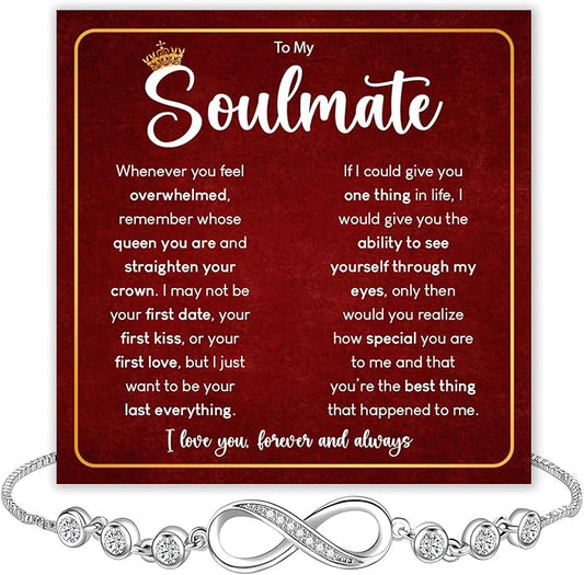 To My Soulmate Bracelet For Women With Heartfelt Message Card & Elegant Box, Bracelet For Girls, Soulmate Birthday, Wedding, Christmas Jewelry Gift From Boyfriend, Husband