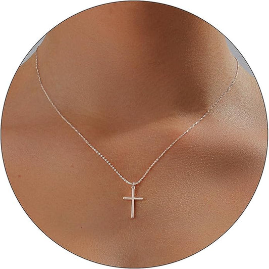 Partm Gold Cross Necklace for Women 14K Plated Dainty Pendant Cross Chain Faith Crucifix Choker Baptism Necklace for Women Trendy Religious Jewelry Hypoallergenic