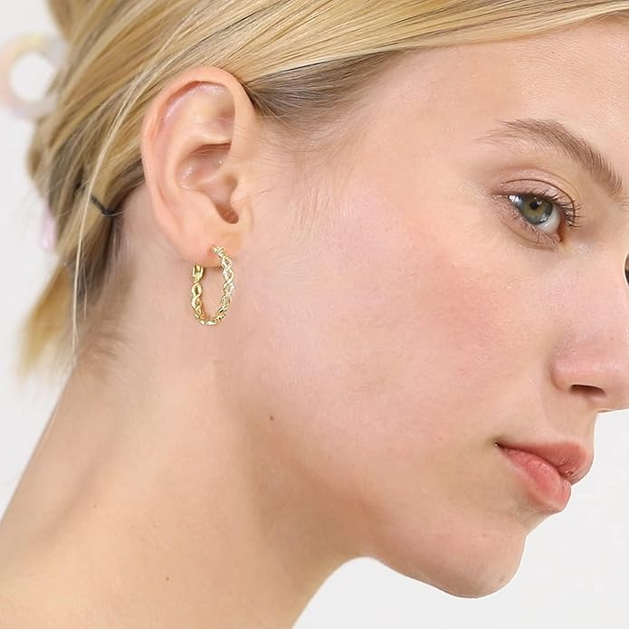 Senteria 925 Sterling Silver Earrings Hoops for Women Lightweight Twisted Hoop Earrings With Cubic Zirconia Hypoallergenic Hoops Earrings (20/30/40/50/60MM)