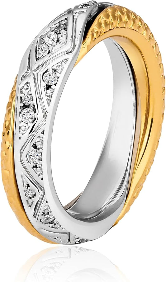 Stackable Rings for Women Infinity Interlocking Stack Non-Tarnish Two-Tone 18K Gold Silver Plated Engagement Wedding Promise Chunky Fidget Dainty Cubic Zirconia Band Jewelry Statement Ring