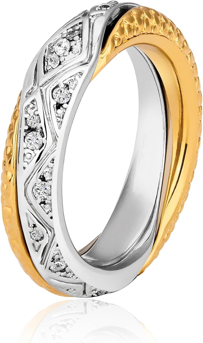 Stackable Rings for Women Infinity Interlocking Stack Non-Tarnish Two-Tone 18K Gold Silver Plated Engagement Wedding Promise Chunky Fidget Dainty Cubic Zirconia Band Jewelry Statement Ring