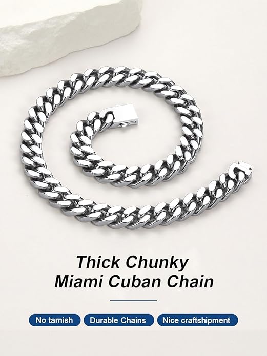 ChainsPro Chunky Cuban Link Chain Necklace for Women,Stainless Steel Silver/Gold Plated Thick Choker, 5/12/14mm Width,18" and 20" Punk Hip Hop Trendy Jewelry Gifts
