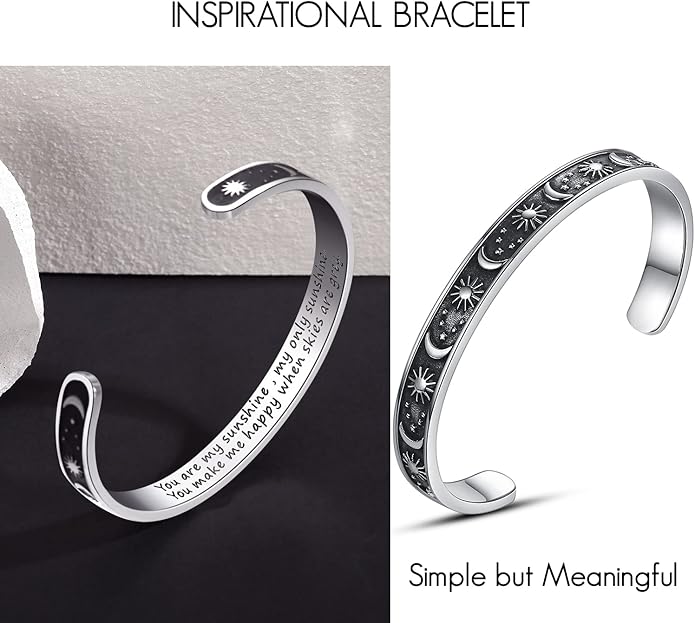 TONY & SANDY Inspirational Bracelets for Women Teen Girls Personalized Gifts for Daughter Granddaughter Mom Sister Friends Stainless Steel Engraved Cuff Birthday Easter Christmas