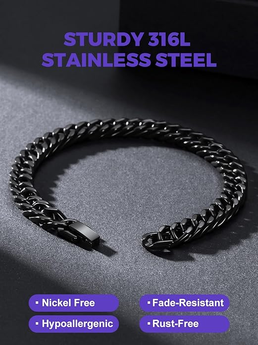 Richsteel Cuban Link Chain Bracelets 8/12/17mm Width Stainless Steel Chain Wrist Bracelets for Men, 7.4/8.2/9 Inch Length Classic Jewelry for Christmas/Valentine's Day/Birthday