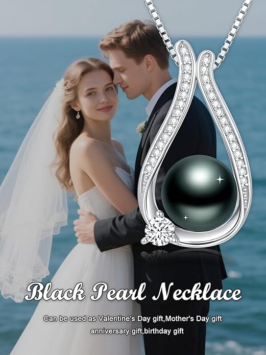 KANNSOAR Tahitian Black Pearl 18K White Gold Plated Sterling Silver Heart/Infinity/Four Leaf Clover Pendant Necklace Jewelry Gifts for Women Wife Mom Girlfriend Wedding Birthday Anniversary Christmas
