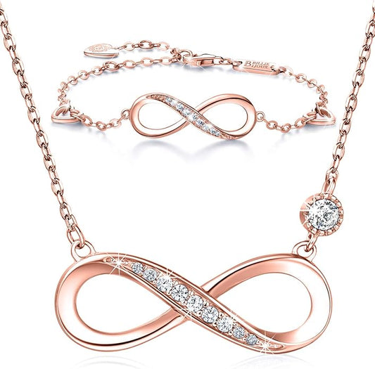 Billie Bijoux 925 Sterling Silver Necklace Bracelet Jewelry Sets Infinity Love Jewelry Sets White Gold Plated Women Necklace Gifts for Women