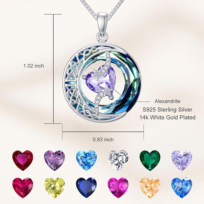 TOUPOP Christmas Gifts Birthstone Necklace 925 Sterling Silver Moon and Star Pendant with Blue Crystal Celtic Moon Jewelry Birthday Gifts for Women Mom Wife Her Daughter