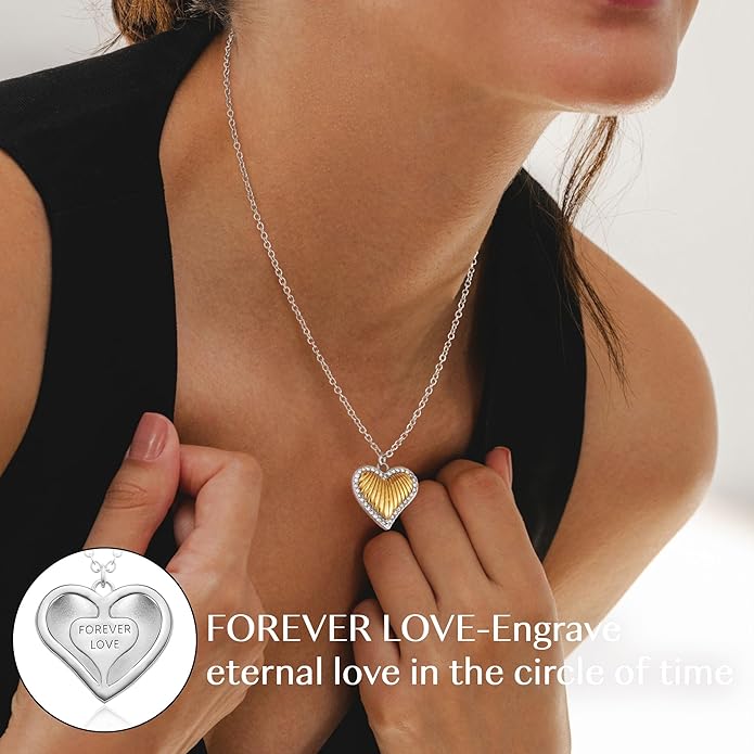 Infinity Heart Necklace,Pendant Necklace for Women Engraved with 'FOREVER LOVE',Heart Pendant Necklace with Cubic Zirconia,Anniversary Eternity Jewelry Gift for Wife or Birthday Present for Women