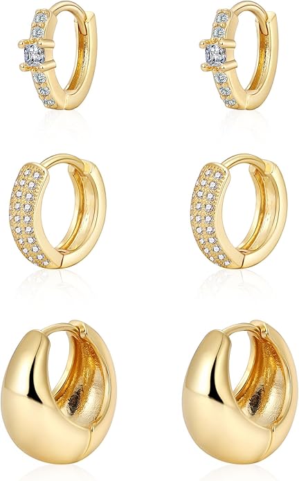MIDEEO Gold/Sliver Chunky Hoop Earrings Set for Women, 14K Gold Plated Twisted Huggie Hoop Earring Hypoallergenic Thick Open Lightweight Chunky Hoop Earrings Jewelry for Gifts