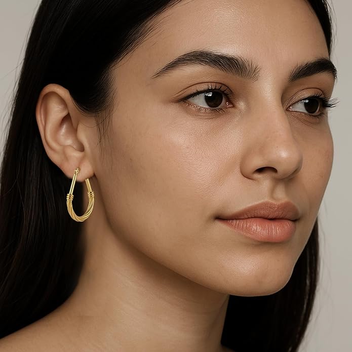 LeCalla 925 Sterling Silver Hoop Earrings | Italian Design Classic Diamond-Cut Textured Earring Hoops | Women's Drop Shape Oval Hoop Earring Jewelry for Women