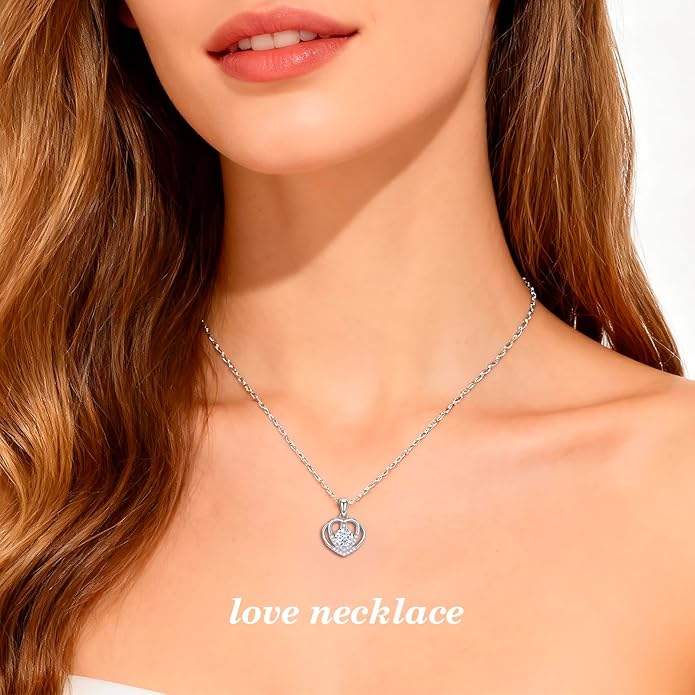 Jewelry Gifts for Women, Moissanite Heart Necklace 1-2Carat - Birthday Gift for Wife, Anniversary Necklace for Women, Christmas Valentine's Day Mother's Day Fine Jewelry Romantic Gifts for Her