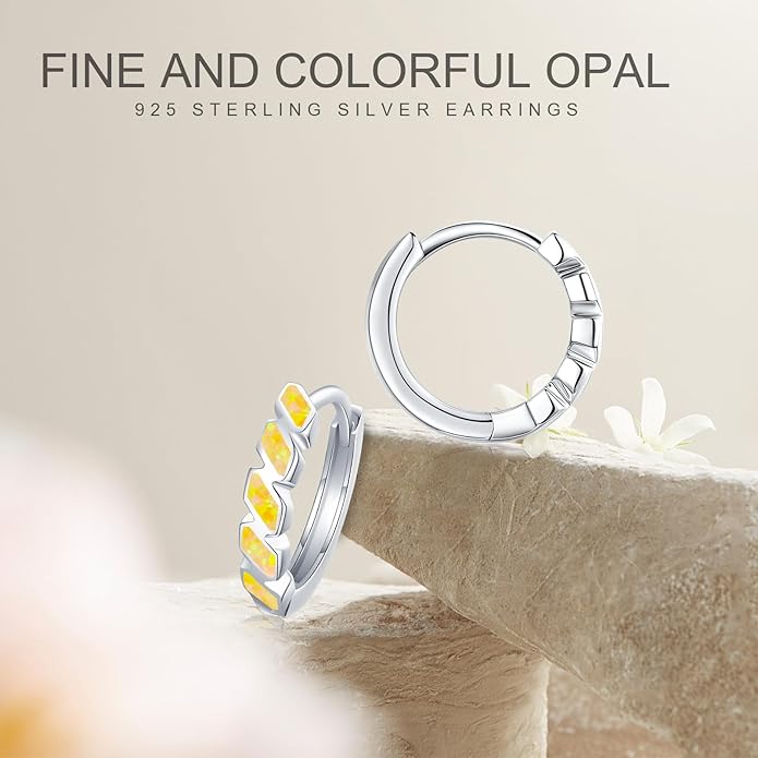 Small Hoop Earrings for Women 925 Sterling Silver Huggie Hoop Opal Earrings Hypoallergenic Earring Jewelry Gifts