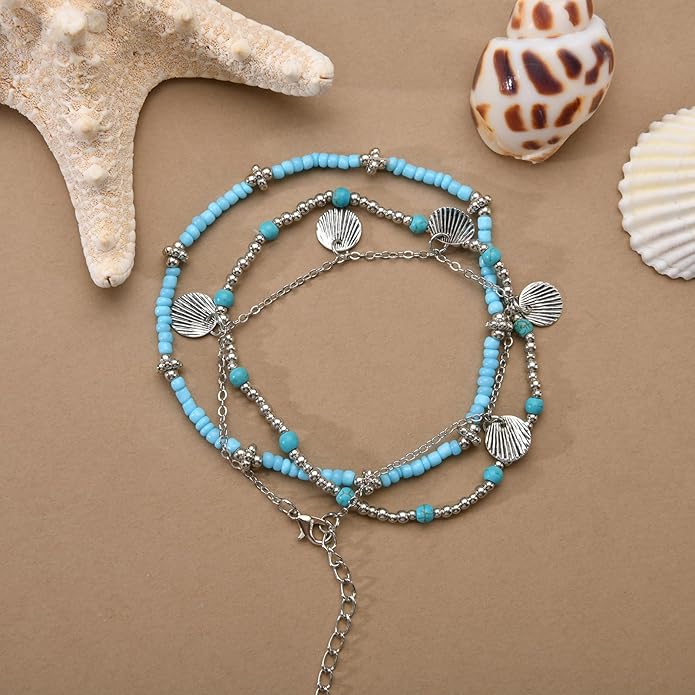 Bead Ankle Bracelets for Women Waterproof Adjustable Boho Shell Anklet Summer Beach Seashell Conch Foot Jewelry Accessories
