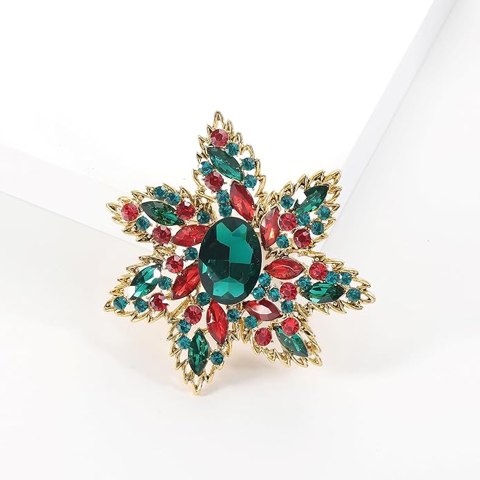 YOQUCOL Vintage Austrian Crystal Rhinestone Flower Shape Big Large Brooch Pin For Women Grils Golden Tone