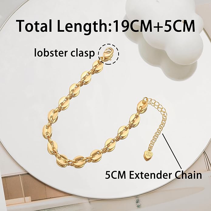 SOFYBJA 18k Gold Plated Personalized Chunky Cuban Oval Link Chain Bracelets for Men Toggle Rope Bracelet Jewelry for Women