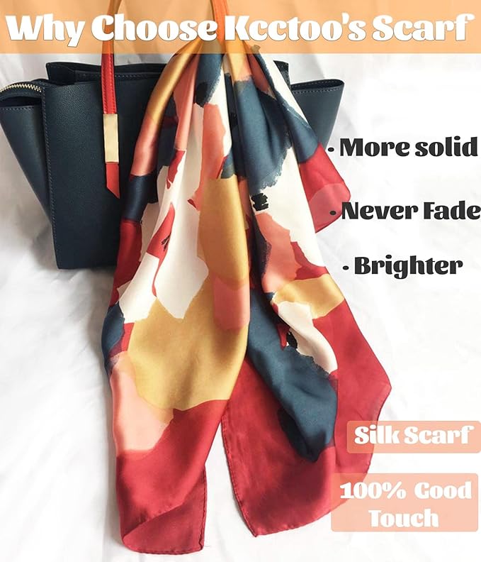 kcctoo 27.5" Mulberry Silk Feeling Head Scarf Women's Fashion Square Neck Satin Scarfs for Bag Hair Scarves Gift