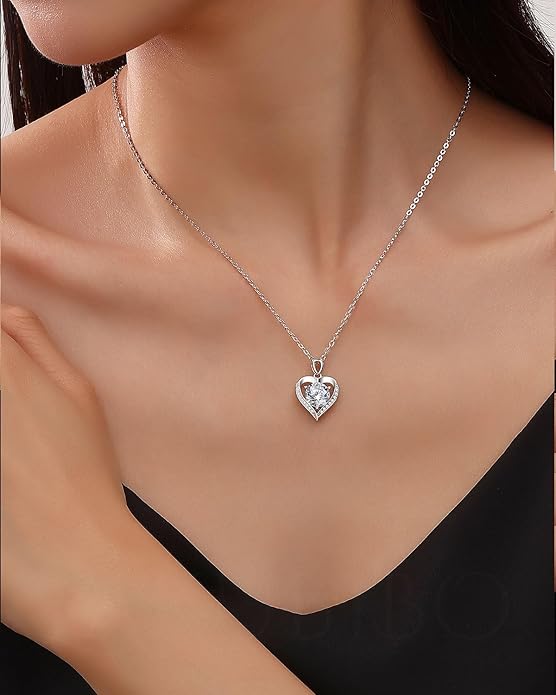 Moissanite Heart Necklace for Women,1-2 Carat Moissanite Pendant Necklace Engraved with 'I LOVE YOU,Birthday Gifts for Women,Mom, Girlfriend, Jewelry Gifts for Christmas Valentine's Day
