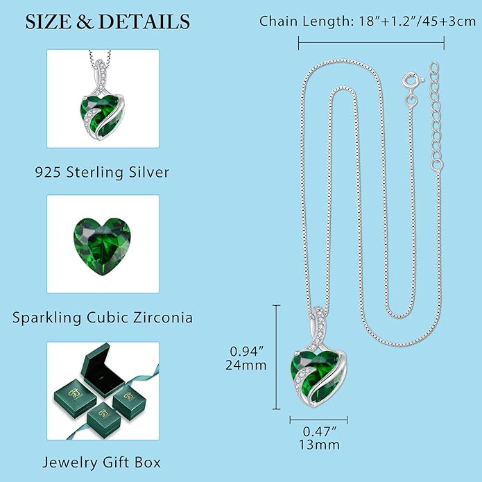 FJ Infinity Birthstone Necklace 925 Sterling Silver Love Heart Pendant Jewelry Gifts for Women