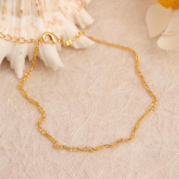 Dainty Gold Shell Pearl Charm Ankle Bracelet for Women Trendy non-Tarnish Adjustable Anklet Summer Beach Fashion Jewelry Gift