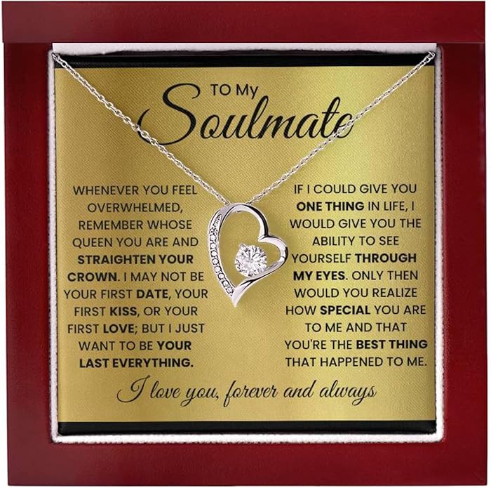 To My Soulmate Necklace For Women, Soul Mate Jewelry for Women, Future Wife Gifts, To My Wife Necklace from Husband, Gifts for Girlfriend, Pendant With Message Card