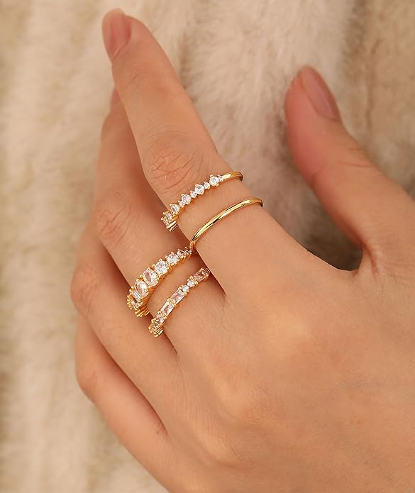 WFYOU Gold Rings for Women that Don't Tarnish Cubic Zirconia Ring Stackable Rings for Women Dainty 14K Gold Plated Rings Set Wedding Bands for Women Gold Jewelry Ring Size 6 7 8 9 10