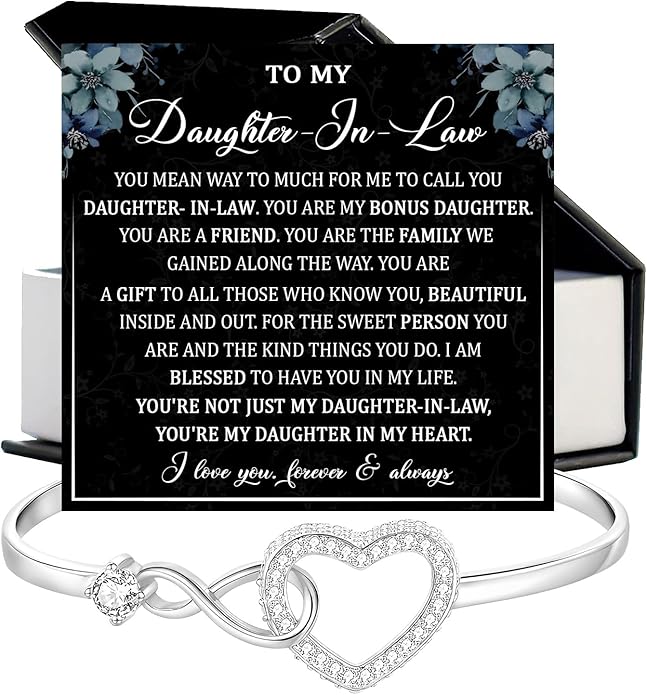 To My Beautiful Daughter In Law Bracelet From Mother-In-Law, Daughter In Law Birthday Gifts, Infinity Star Heart Bracelet For Her With Heartfelt Message Card & Elegant Box, Bonus Daughters Bracelets