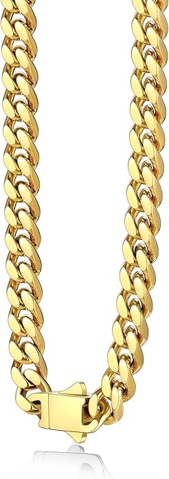 Bestyle Thick Stainless Steel Mens Cuban Link Chain, Black/Gold Chain for Men, No Tarnish & Durable Men Chain Necklace, 5/7/9/12mm Wide, 18"-30" Long, Gift Package