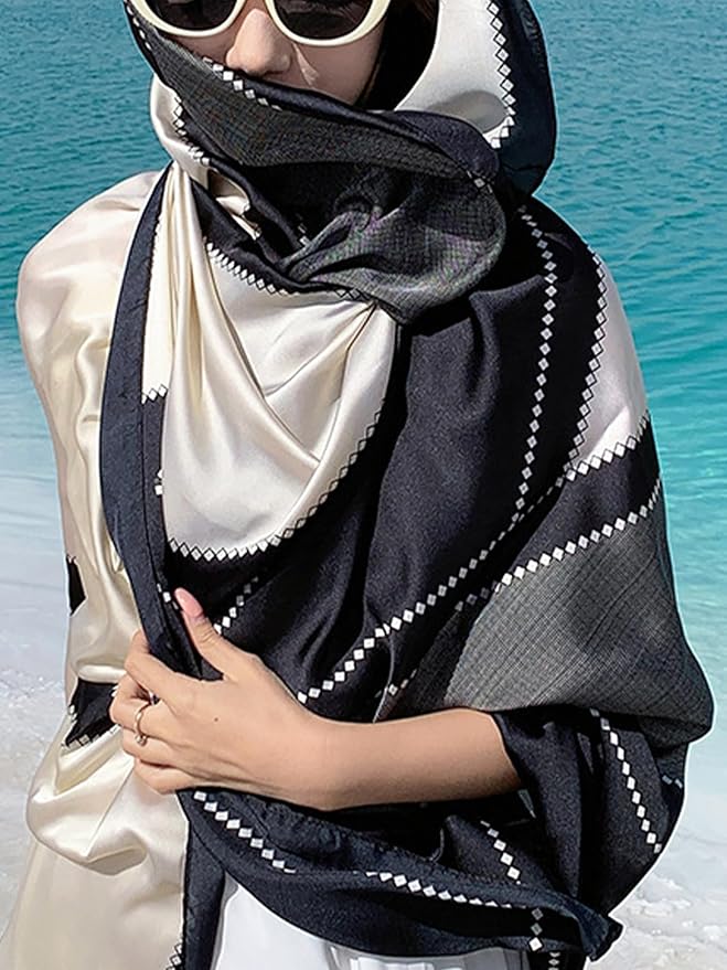 Clysoru Silk Scarf For Women Hair Scarves Lightweight Satin Elegant Shawl Wraps Bufanda Mujer Fashion Accessories 70.8"X35.4"