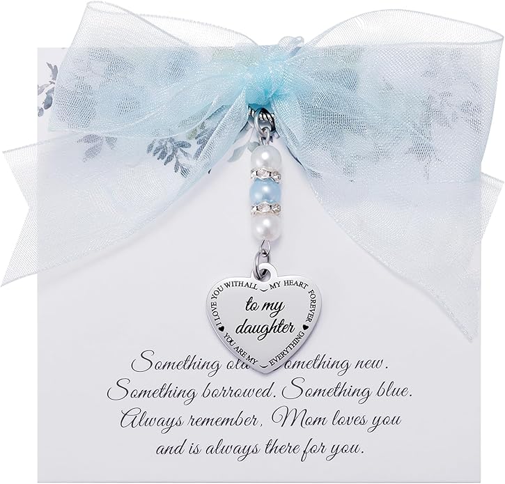 Ralukiia Something Blue Charm Gift for Bride from Mom and Dad, Blue Bridal Bouquet Charm, Daughter Wedding Gifts from Parents, Bridal Shower Gift