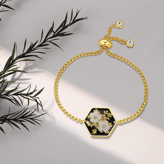 Forget-Me-Not Pressed Wildflower Bracelet | Pressed Flower Bracelet | Gold/Silver Pressed Flower Jewelry | Personalized Handmade Jewelry | Gift For Women