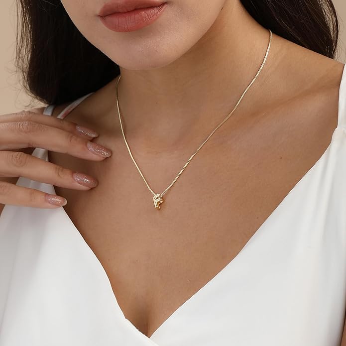Bubble Gold Letter Necklace for Women, 14k Gold Plated Balloon Initial Necklace, Dainty Gold Necklace for Women, Personalized Bubble Pendant Name Necklace, Fashion Accessories Trendy Jewelry
