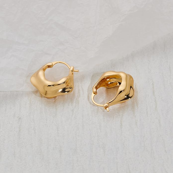 YUJIE Gold Plated Hoop Earrings for Women Brass Earring Chunky Statement Jewelry