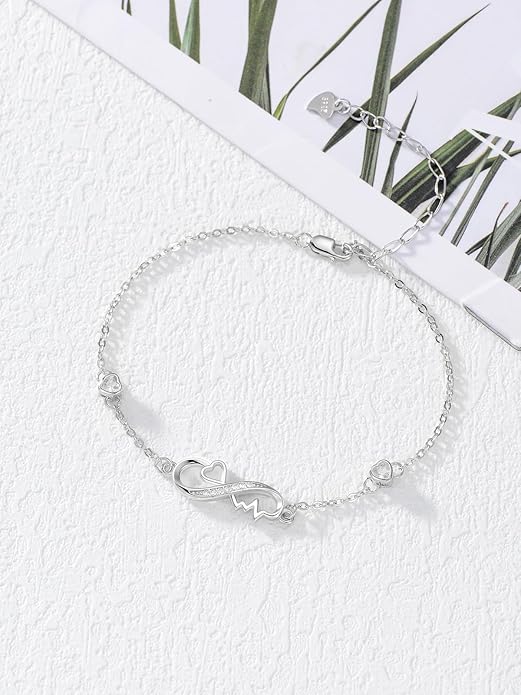 Dorunmo Infinity Bracelet Mom Bracelet 925 Sterling Silver 14K Gold Plated Infinity Heart Anklet for Women Christmas Jewelry Gifts for Wife Mom Daughter