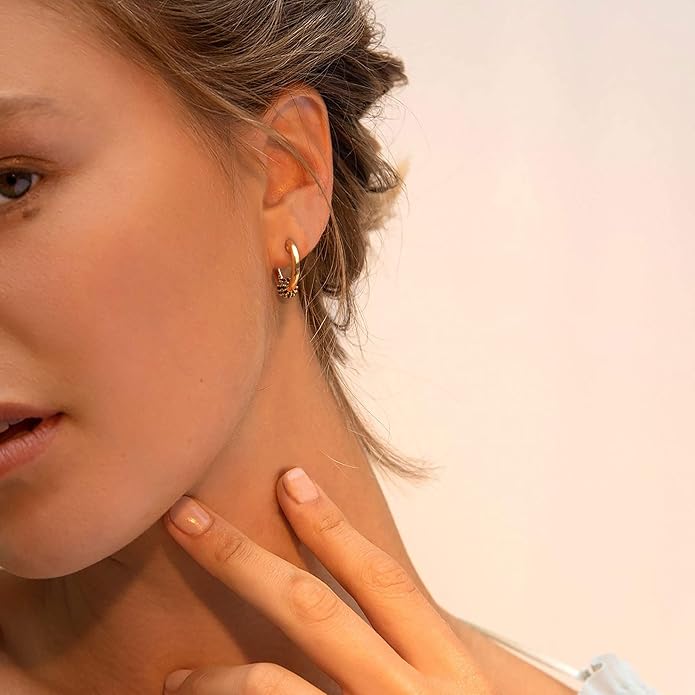 Gold Huggie Hoop Earrings 14K Gold Plated Dainty Chunky Thick Hoop Diamond Cubic Zriconia Inlay Sleeper Tiny Delicate Boho Beach Simple Hypoallergenic Jewelry Gift for Her