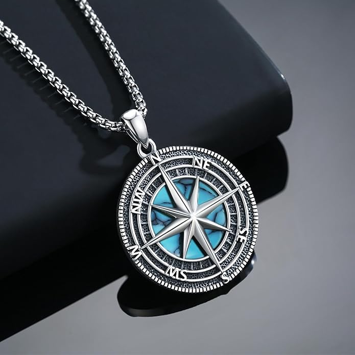 StoryEtain Compass Necklace for Women Men 925 Sterling Silver Travel Pendant Inspirational Graduation Jewelry Gift