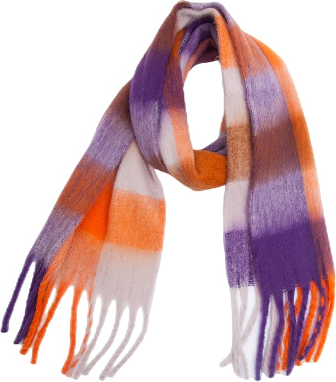 SHOHOKU Large Chunky Plaid Scarf Coloured Checked Oversized Scarf Tassel Soft Fall Winter Thick Warm Shawl Women