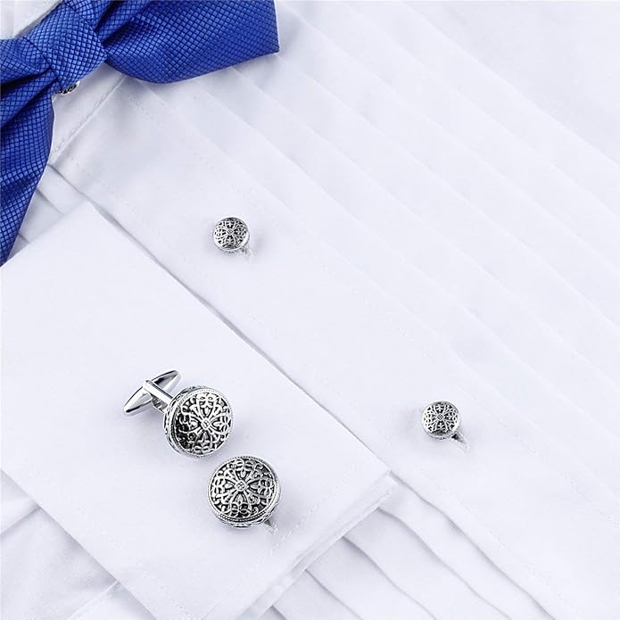 HAWSON Cufflinks and Studs for Men-Fashion Men Vintage Enamel Carbon Fiber Tuxedo Shirt Cufflinks and Studs Set for Regular Wedding Business Accessories