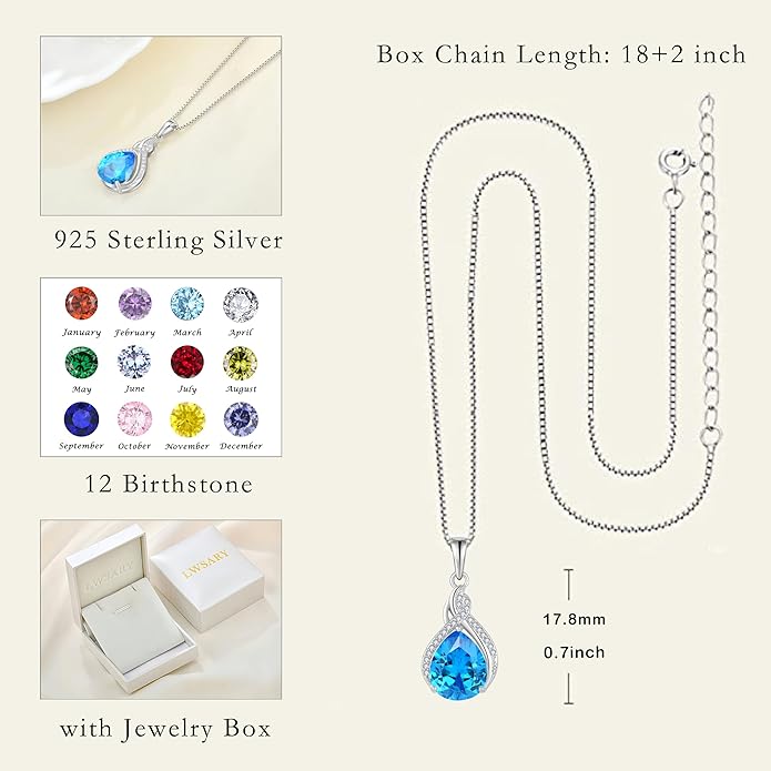 Infinity Teardrop Jewelry Set for Women Aquamarine Necklace & Earrings March Birthstone Jewelry