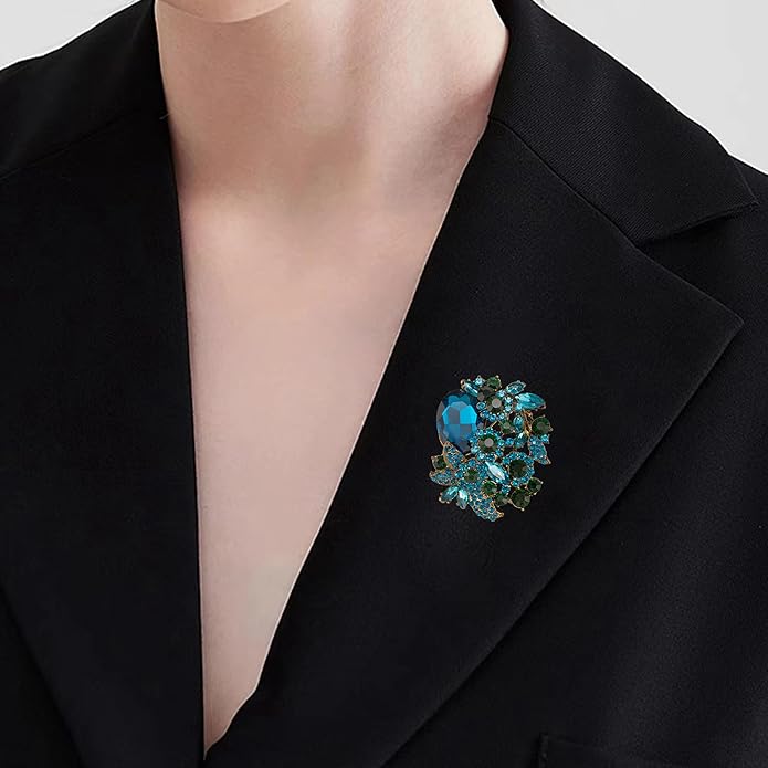 SELOVO Rhinestone Glitter Flower Brooch Pin Jewelry Scarf Accessory Vintage Gold Tone