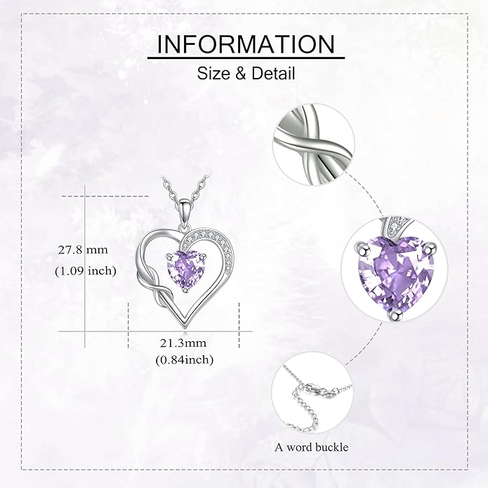 Birthstone Necklace for Women 925 Sterling Silver Infinity Heart Birthstone Pendant Necklace Infinity Heart Jewelry Birthday Holiday Gifts for Her